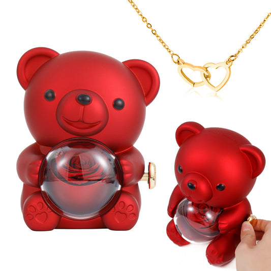 Engraved Heart Necklace - with real Rose Bear Giftbox