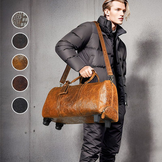 High-Quality Cowhide Leather Handbag Travel Bag & Rolling Travel Bag with Wheels