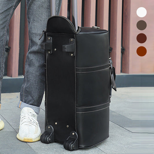 Vintage Cowhide Leather Trolley Duffel Travel Bag