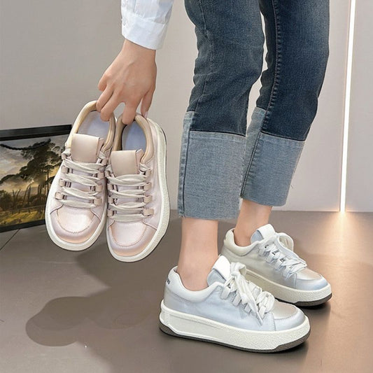 Women’s Round-toe Platform Casual Shoes with Satin Upper