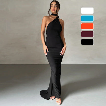 Elegant Halter Backless Ruched Dress