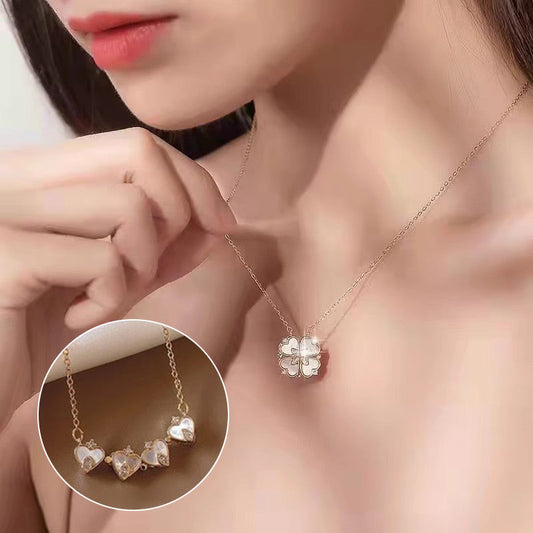 2-in-1 Heart-Shaped Four-Leaf Clover Necklace