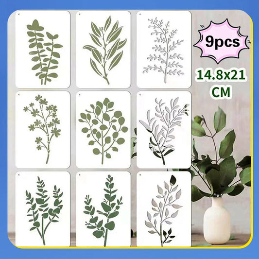 9 PCS Reusable Leaf Stencil for Painting