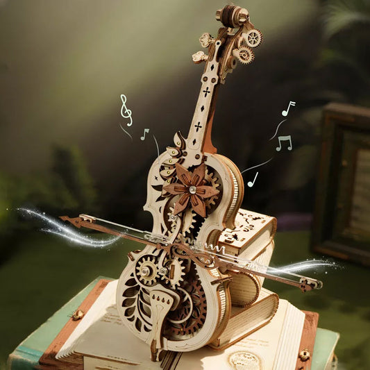 Assembled cello music box made of wood