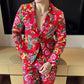 Men's Distinctive Peony Printed Blazer with Colorful Accents